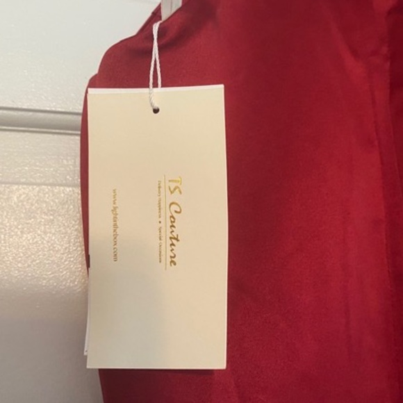 TS COURTURE , size 4 , Mermaid,gown, one shoulder halter w/ ruffle BURGUNDY, NWT - Picture 5 of 9